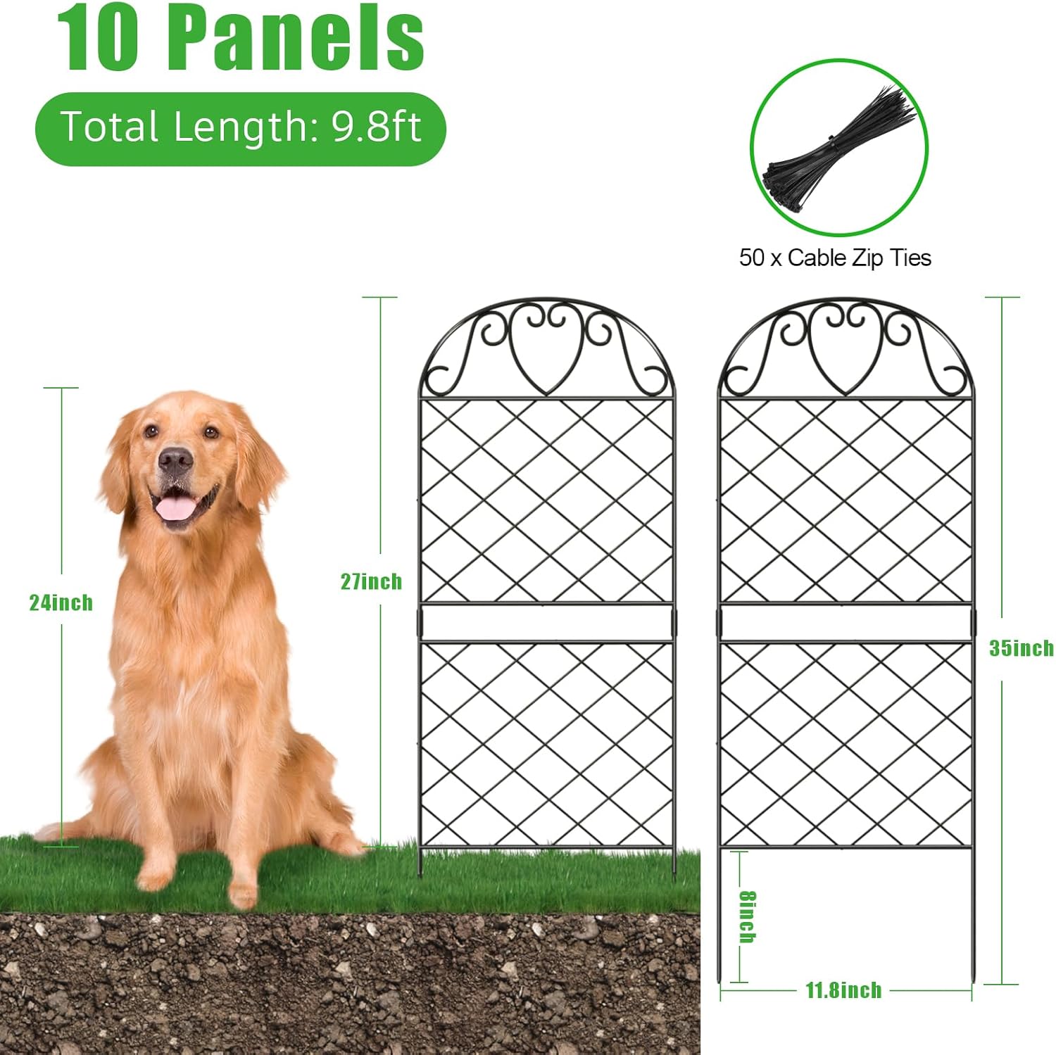 Decorative Garden Fence 10 Panels 35in Rustproof Metal Wire a7