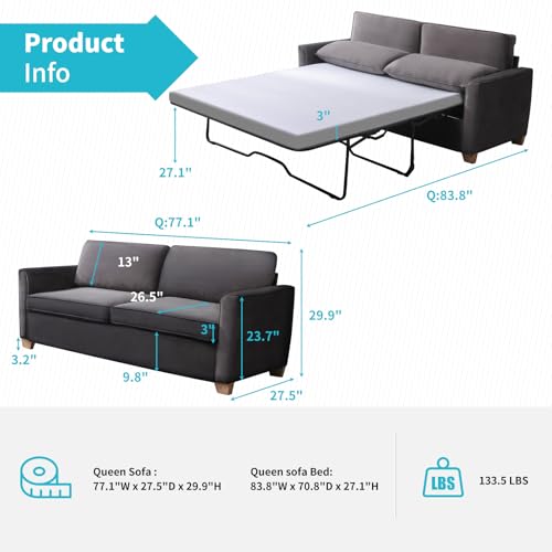 Queen Pull Out Sofa Bed 2-in-1 Convertible Sleeper Couch Beige a7