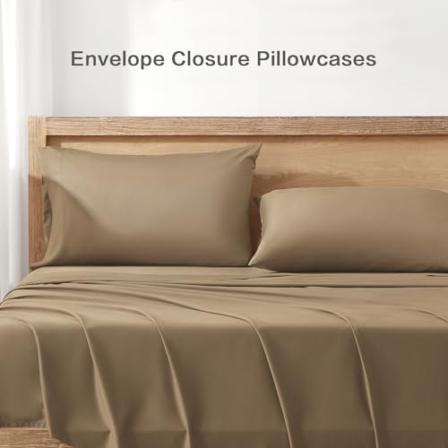 Queen Sheets Set, Cooling Bamboo Bedding, Deep Pocket, Dark Green K7