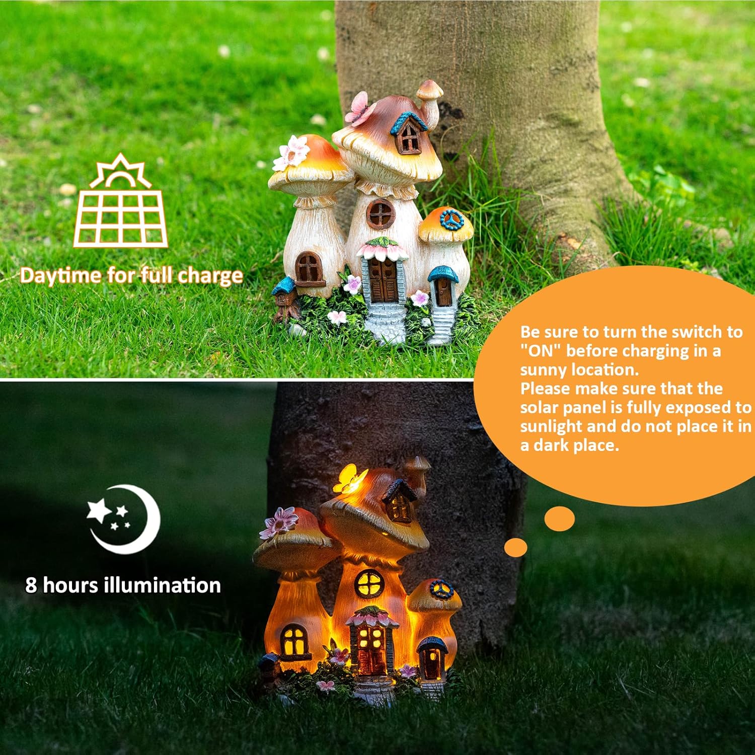 Mushroom Fairy House Solar Garden Statue Light A7