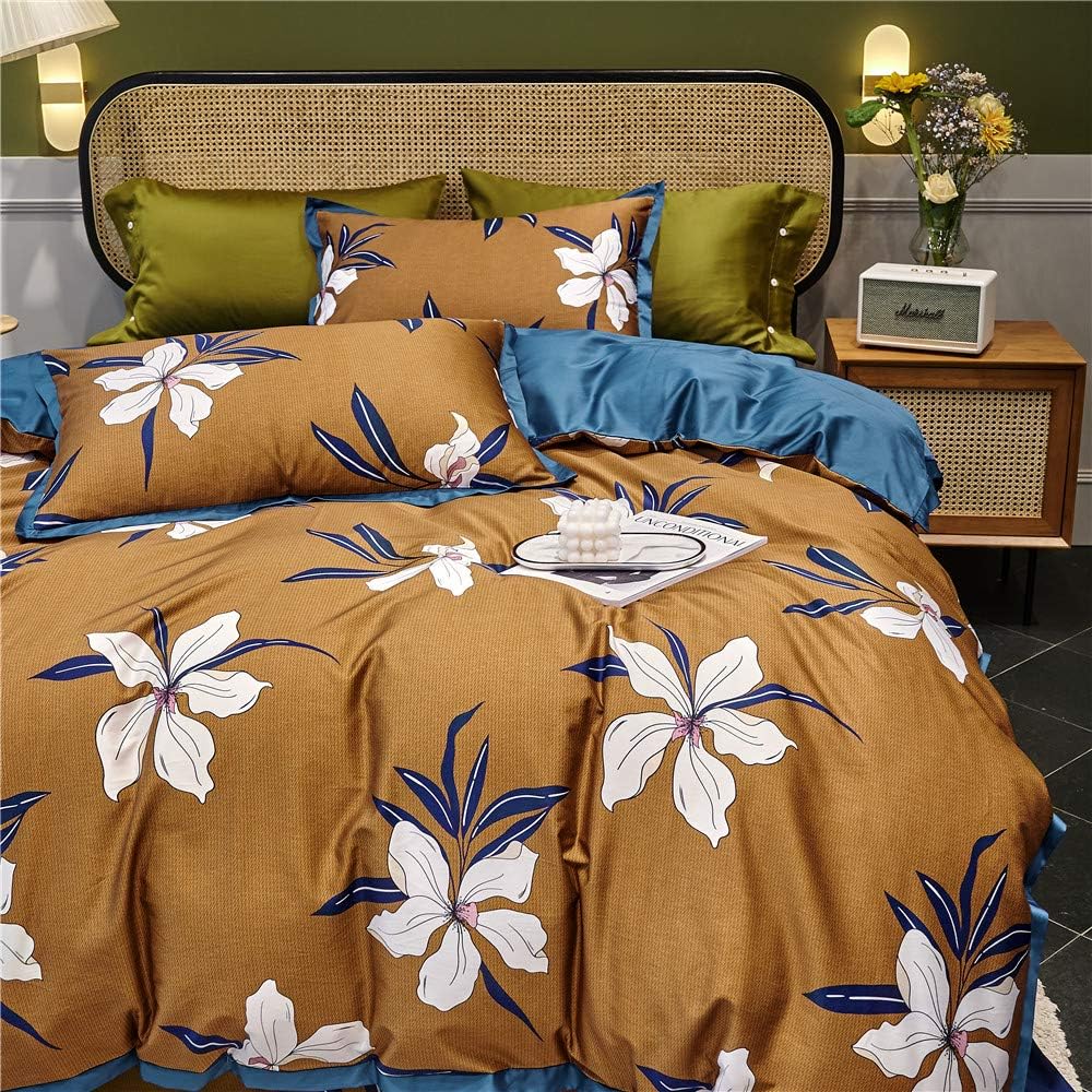 Duvet Cover Set with Zipper Queen White Green Leaves a7