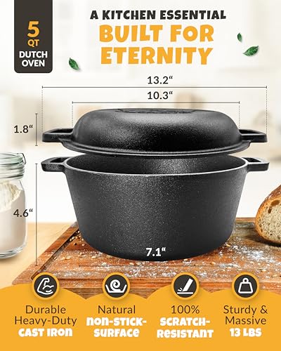 Cast Iron Dutch Oven for Bread Baking with Lid 3.2QT k7