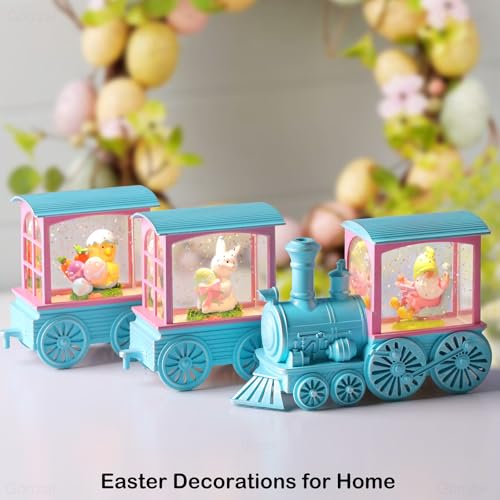 Easter Snow Globe Lantern with Timer Swirling Glitter, Indoor Decor A7