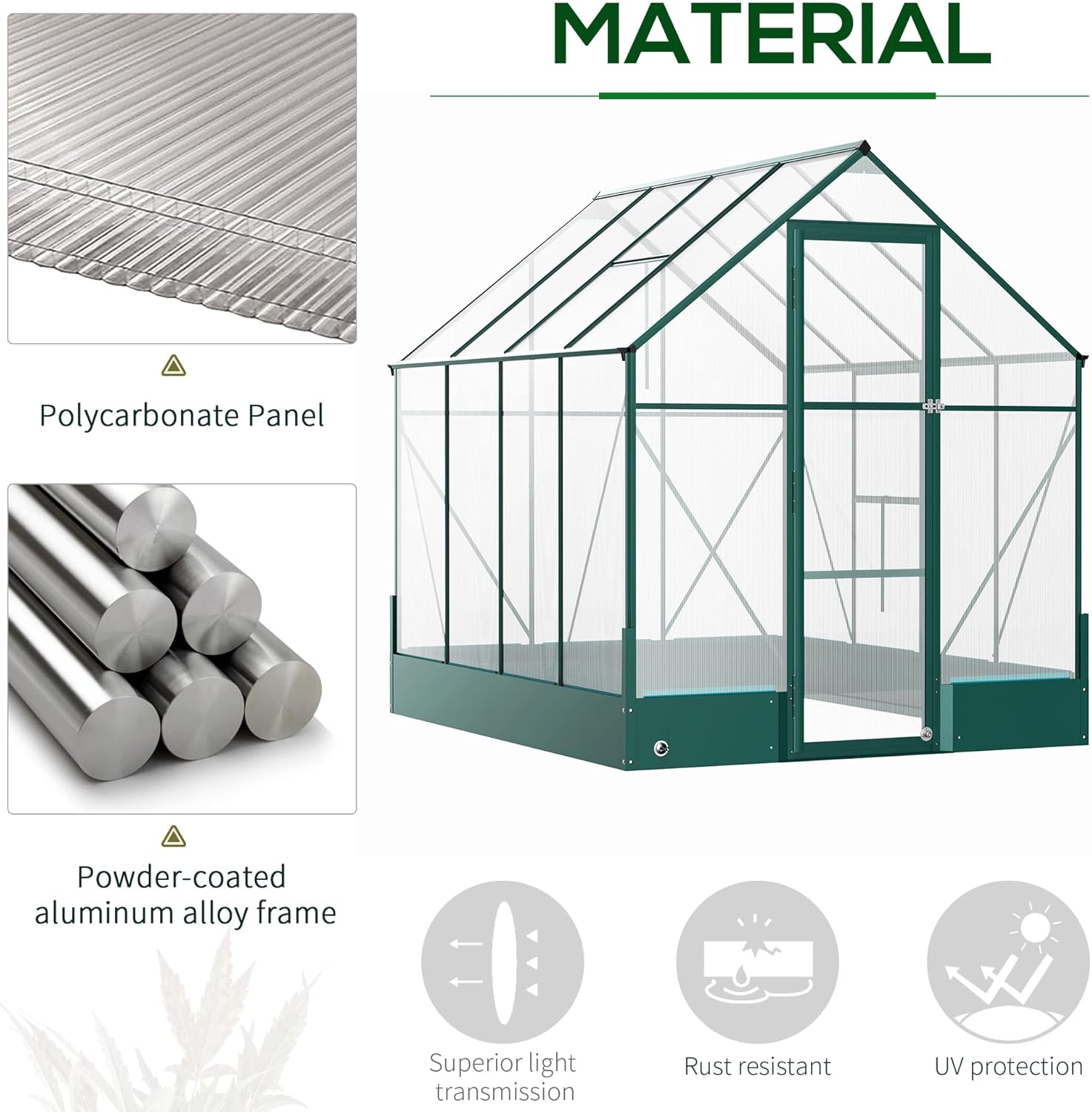 Polycarbonate Walk-in Greenhouse 6x8x7 A9