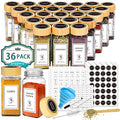 Spice Jars with Lable, 48 Pcs 4 oz Glass Spice Jars with Bamboo Lids, Spice Containers Bottles, Glass Seasoning Jars with Shaker Lids, Collapsible Funnel, for Spice Racks, Pantry,Cupboard