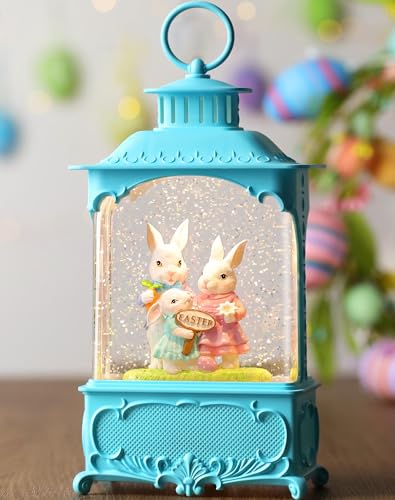 Easter Snow Globe Lantern with Timer Swirling Glitter, Indoor Decor A7