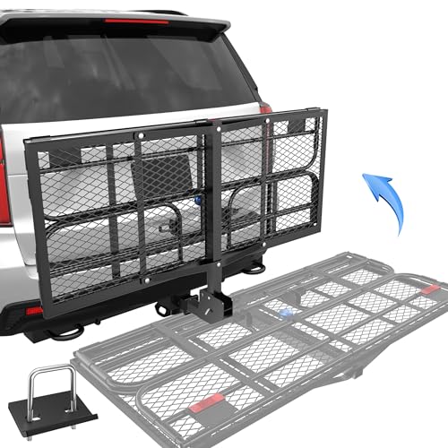 500 Lbs Folding Rack Hitch Mount Cargo Carrier, 2" Hitch Receiver, 60" x 24" x 14" Size,Bolt Lock Luggage Basket Heavy Duty Hitch Rear Trailer Cargo Rack Compatible for SUV Truck Pickup