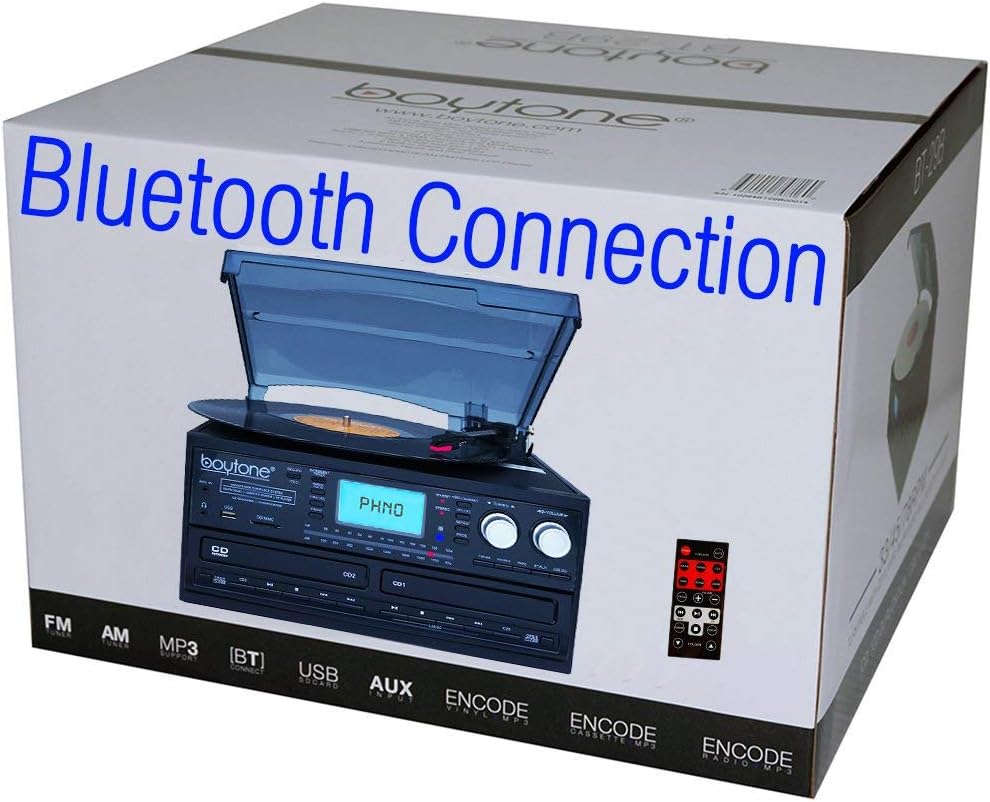 Bluetooth Dual CD Player Recorder Turntable with AM/FM Radio Cassette USB AUX k7