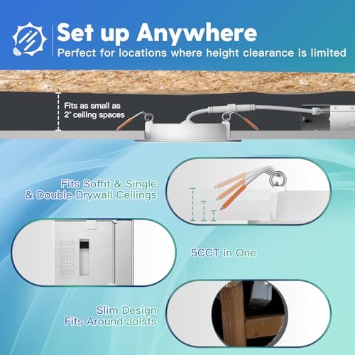 6 Pack 6 Inch Ultra-Thin LED Recessed Ceiling Light, Dimmable Canless Wafer Downlight 7k