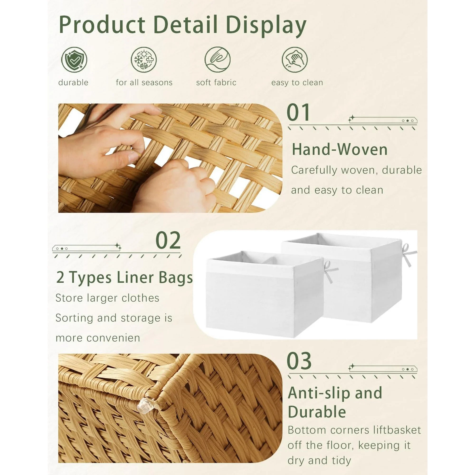 Wicker Storage Basket with Lid and Handles 42 Gallon A7