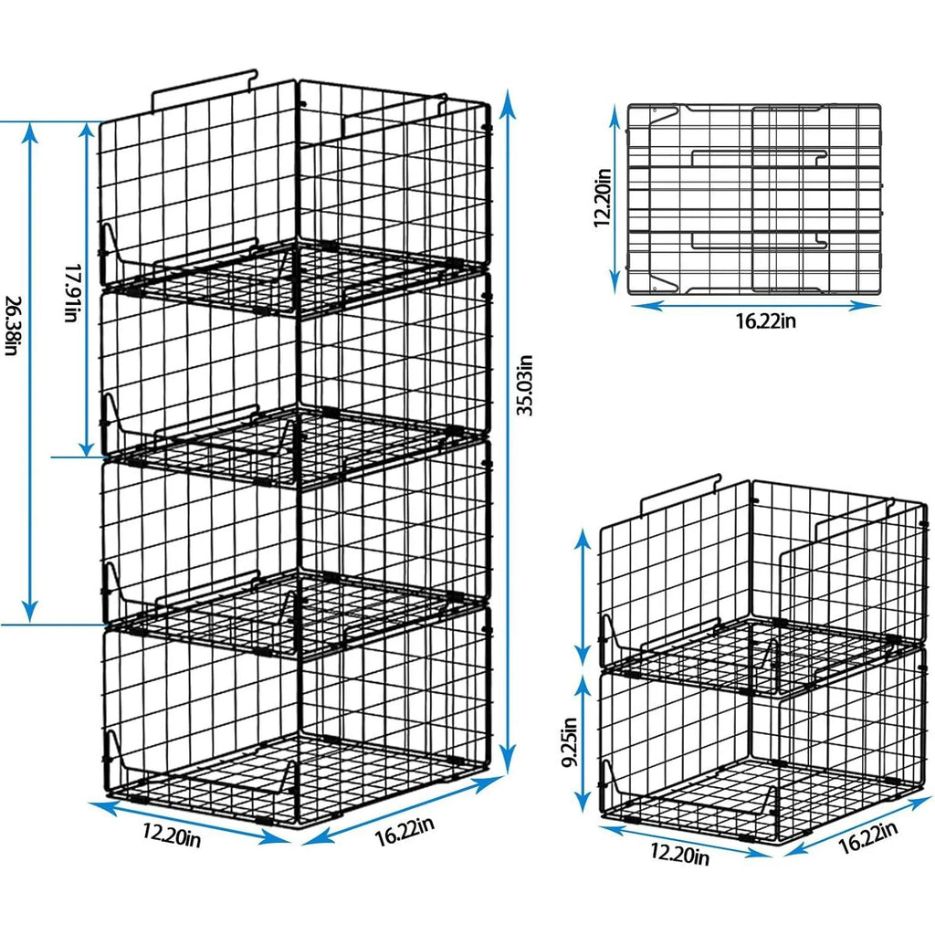 Stackable Closet Organizers 4 Pack, Metal Storage Bins, Black A7