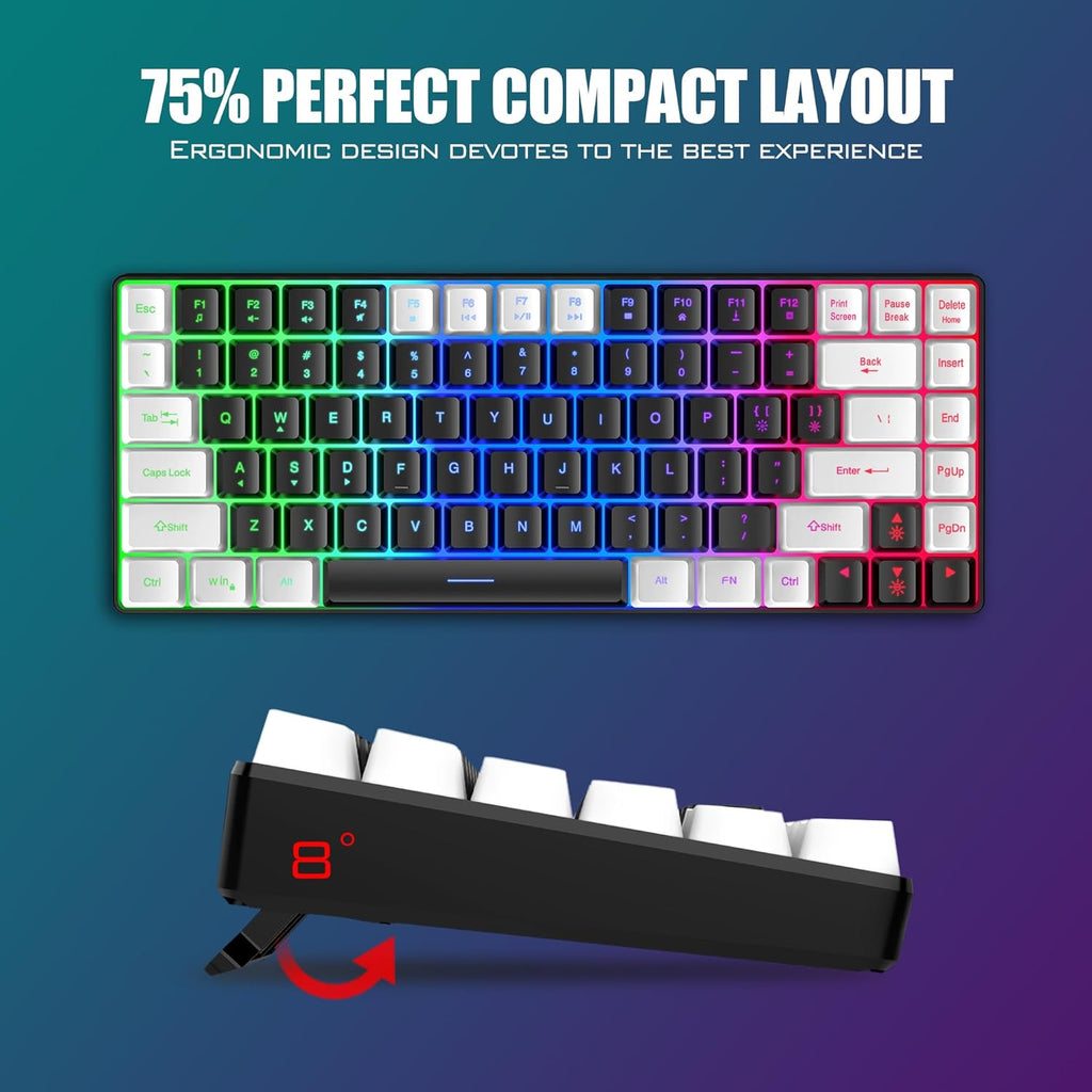 Wireless Keyboard Mouse Combo, Rainbow Backlit Rechargeable, TKL Ultra Compact Gaming Set a7