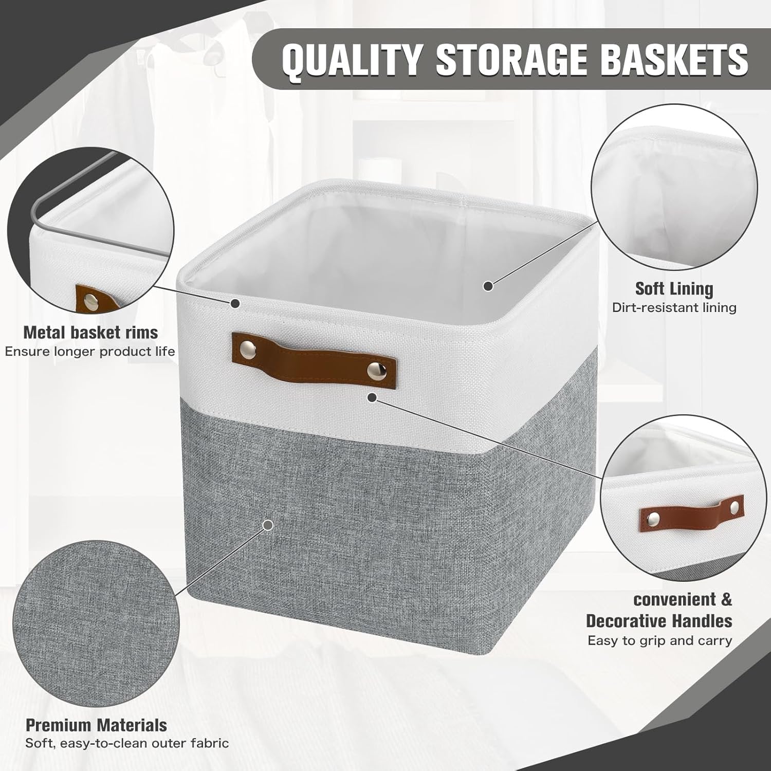 Cube Storage Baskets 6 Pack Foldable with Handles White Blue a7