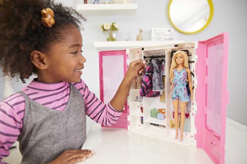 Fashion Doll & Closet Playset with Clothes, 12 Accessories, Pink Toy Storage a7