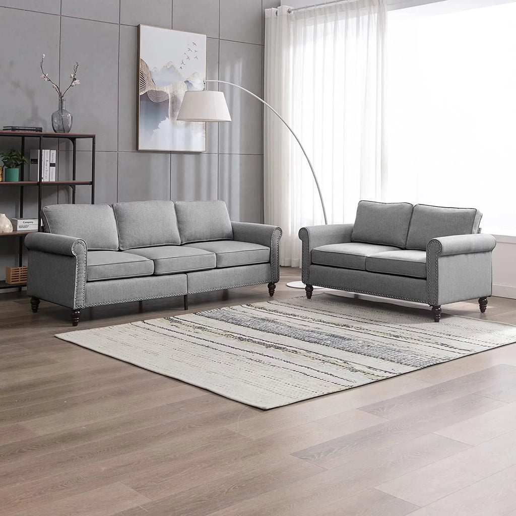 BALUS Living Room Furniture Set, 2 Piece Soft Sofa Couches Set with 5.9" Thicken Cushion, Couch and Loveseat Sets Including 3 Seat Sofa, Loveseat for Living Room Apartment, Light Grey - Curated Treasures Market