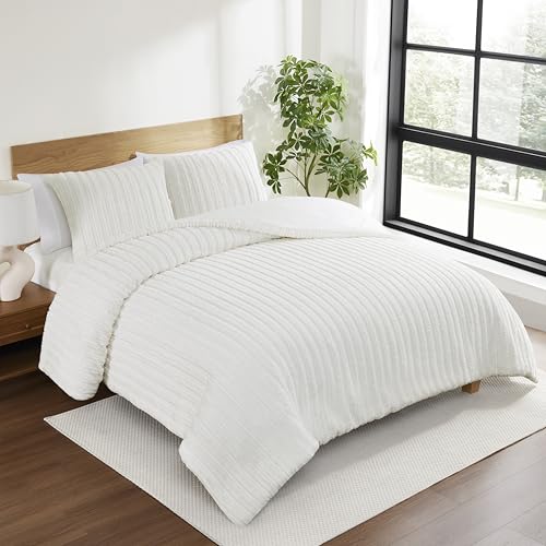 Plush Faux Fur Comforter Set with Pillow Shams, Full/Queen, Seal Grey k7