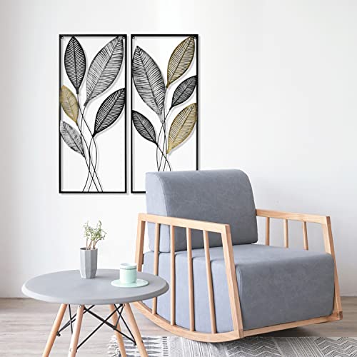 Metal Wall Art Set of 2 Leaf Decor 14x35in K7m