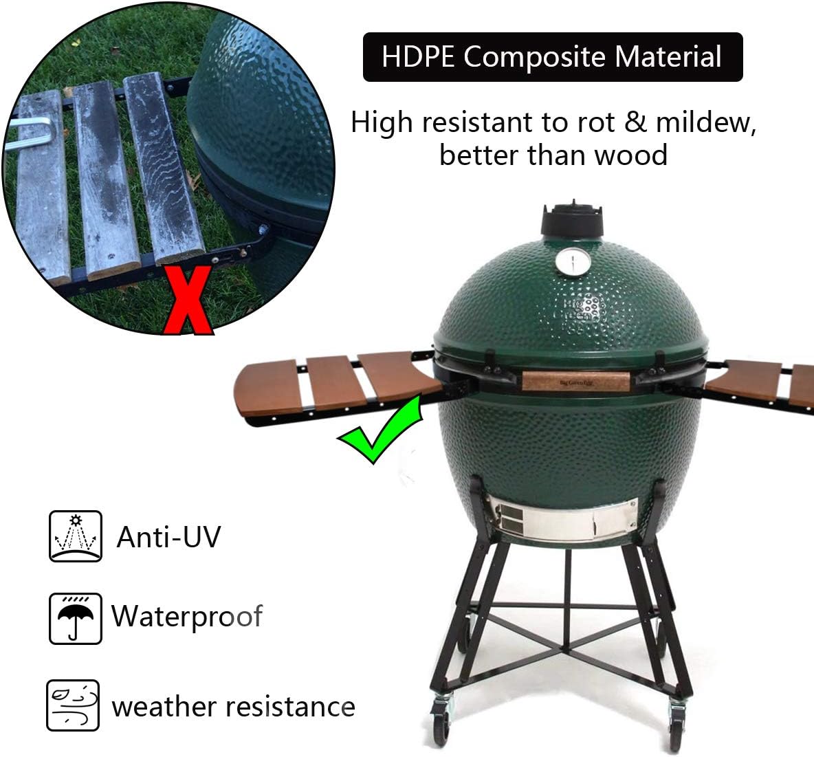Grill Side HDPE Shelves for Big Green Egg Parts Replacement BBQ Accessories Fit Large 3 Slats K7