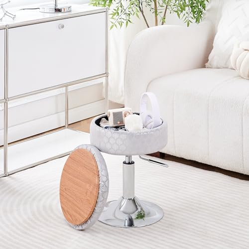 360° Swivel Makeup Stool, Height Adjustable with Storage, Velvet Vanity Chair Black x7