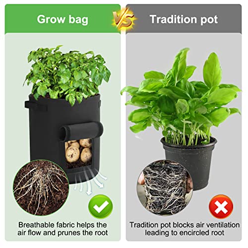 10 Gallon Potato Grow Bags with Handles and Harvest Window, 6 Pack a7