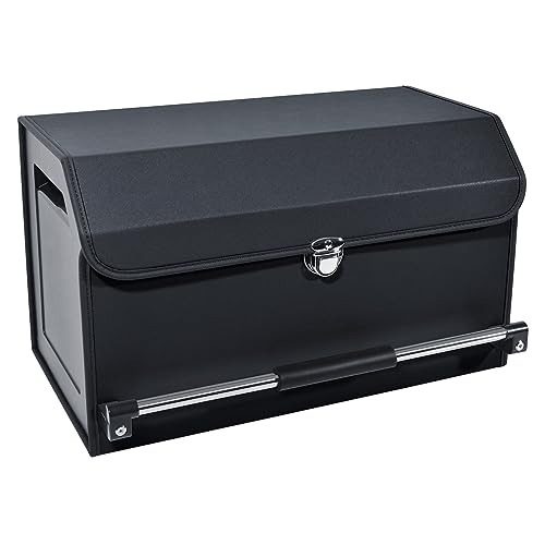 Car Organizer Trunk, Collapsible Leather with Lid, Auto Cargo Storage a7