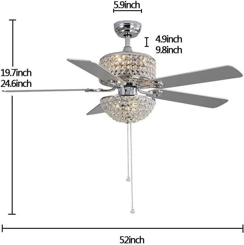 Crystal Ceiling Fan with Light and Remote 5 Blades 3 Speed k7
