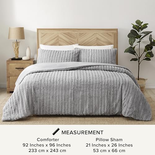 Plush Faux Fur Comforter Set with Pillow Shams, Full/Queen, Seal Grey k7