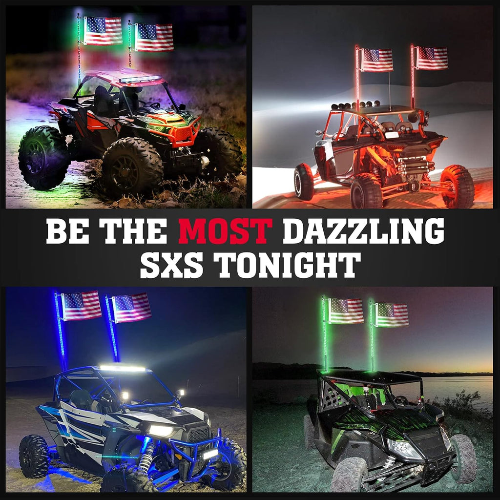 LED Whip Lights for UTV ATV Bluetooth, 366 Modes Spiral RGB, 2pcs 3ft a7