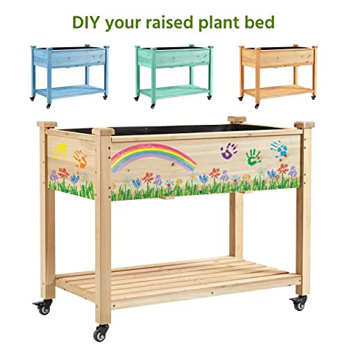 Wooden Raised Garden Bed with Wheels 42x23x33in a7