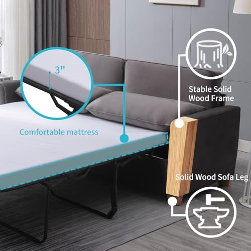 Queen Pull Out Sofa Bed 2-in-1 Convertible Sleeper Couch Beige a7
