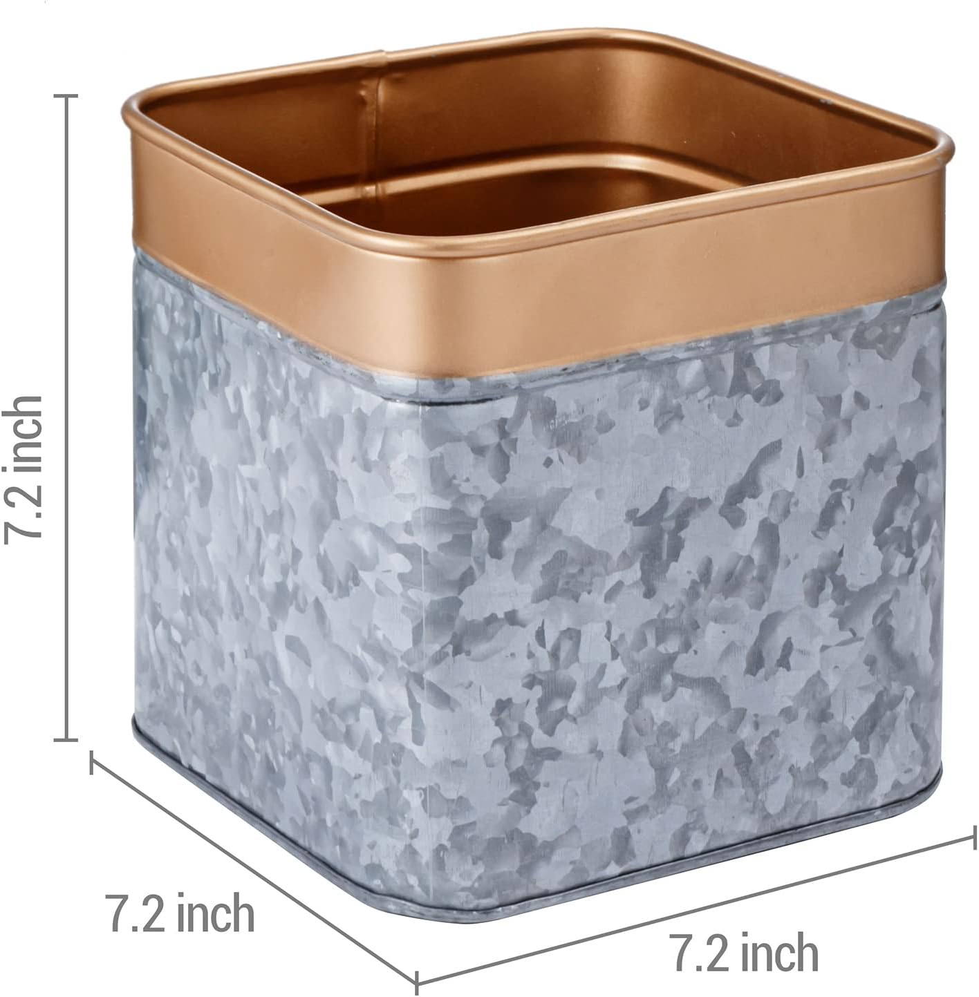 Galvanized Metal Square Flower Planter Pot with Copper Rim a7