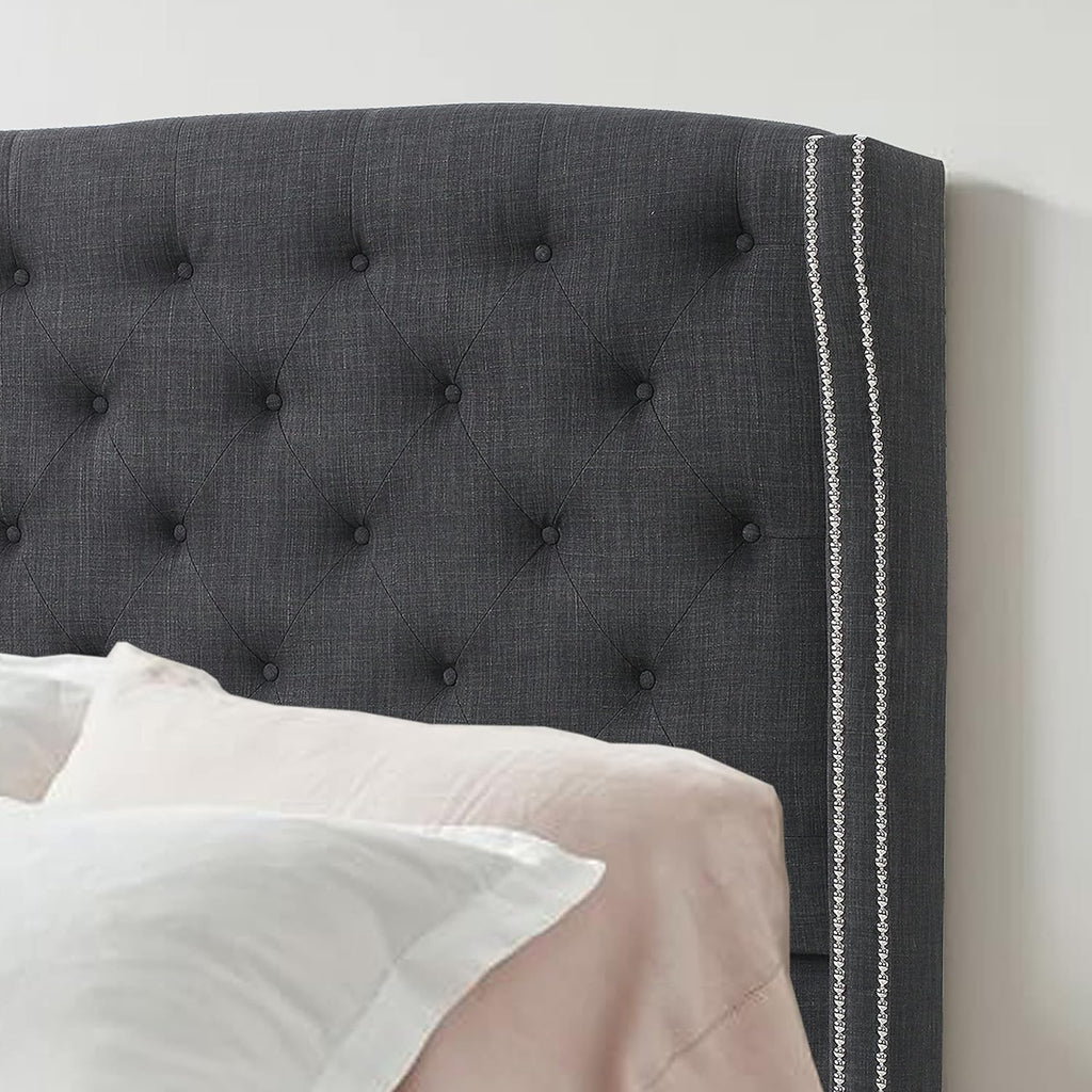 Linen Upholstered Wingback Headboard Full Charcoal K7m