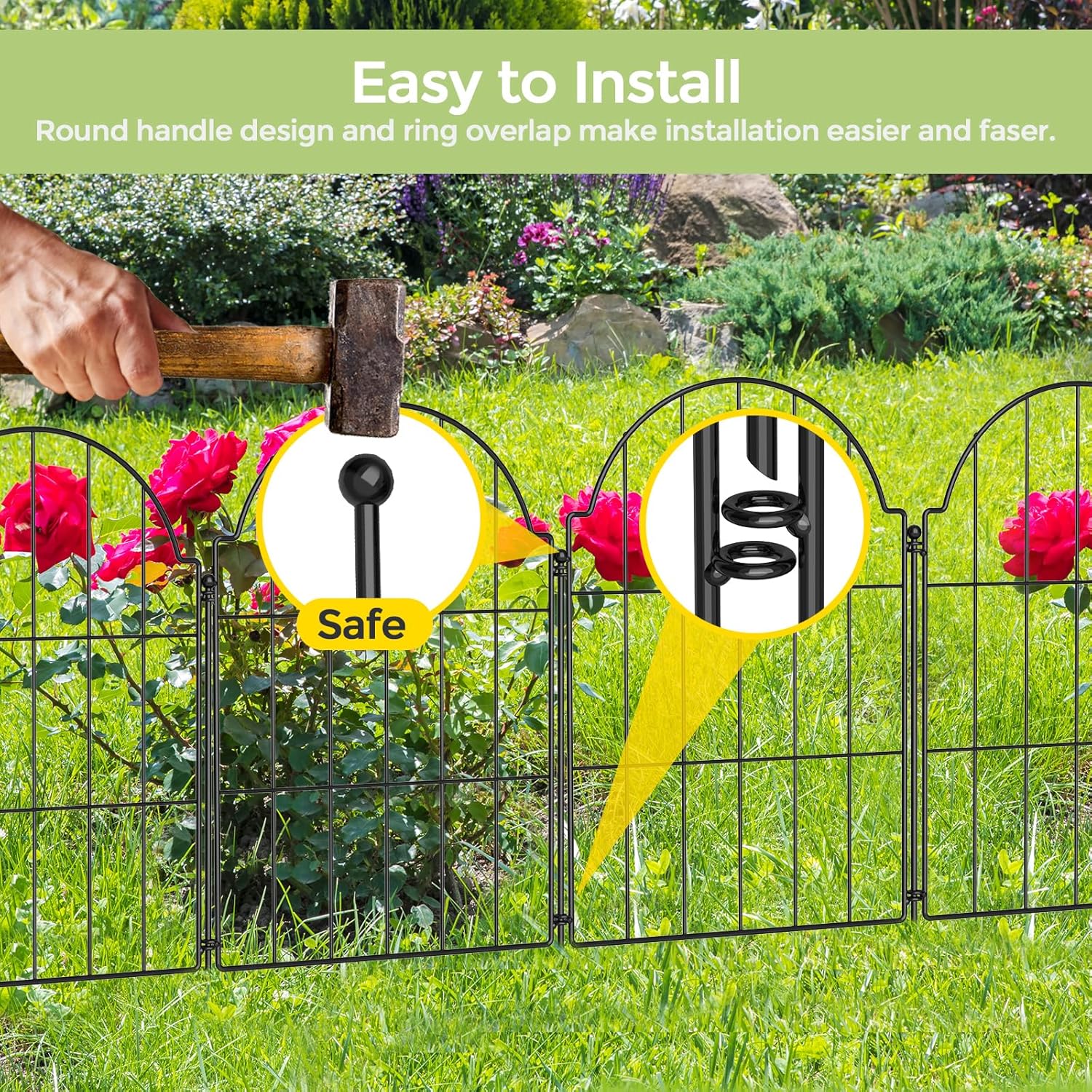 Garden Fence 21in x 10.2ft Metal Border for Pets Yard k7