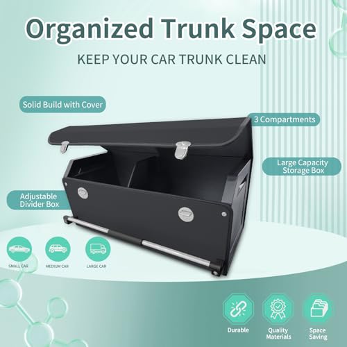 Car Organizer Trunk, Collapsible Leather with Lid, Auto Cargo Storage a7