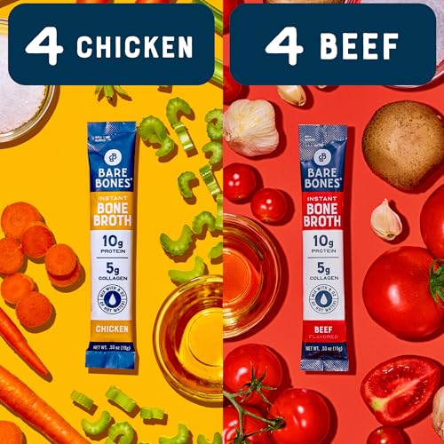 Bone Broth Instant Powdered Beverage Mix, Chicken & Beef Variety Pack 32 Sticks a7