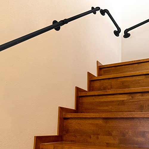 Industrial Pipe Wall Handrail Farmhouse Stairway Railing Matte Black k7