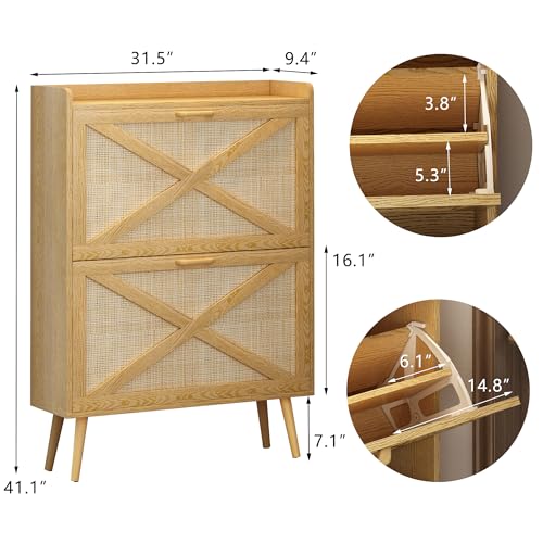 Rattan Shoe Cabinet with 2 Flip Drawers for Entryway k7