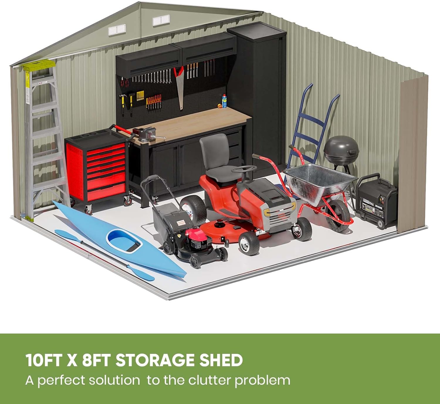 10 x 8 FT Outdoor Storage Shed, Metal Garden Tool Shed with Sloping Roof a7