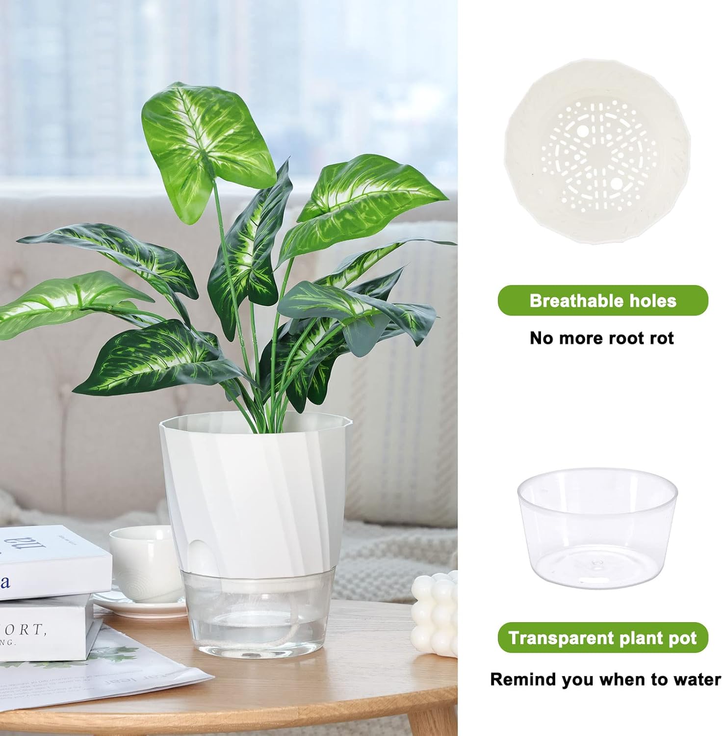 Self Watering Pots for Indoor Plants 6 Pack White A7