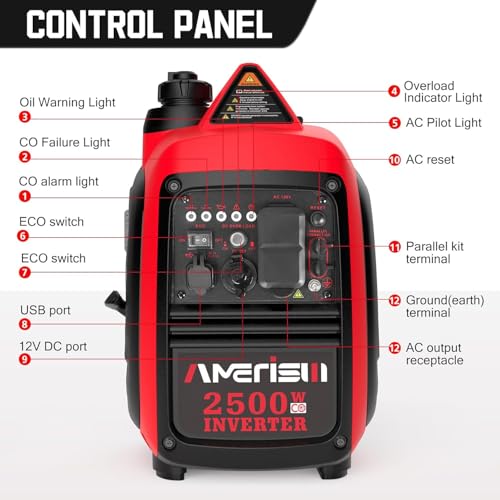 Gas Powered Portable Inverter Generator, CO Sensor, Quiet Backup A7
