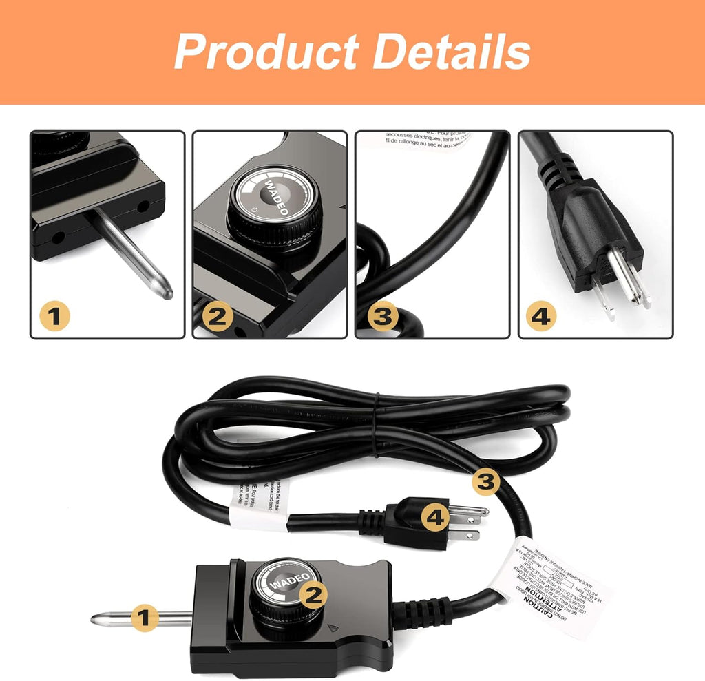 Adjustable Thermostat Probe Control Cord for Smokers 15A 110V k7