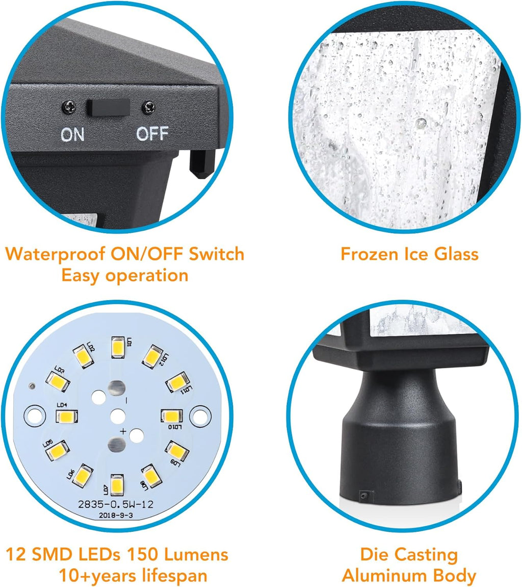 Solar Lamp Post Light with Planter, Aluminum, Warm White LED, Matte Black k7