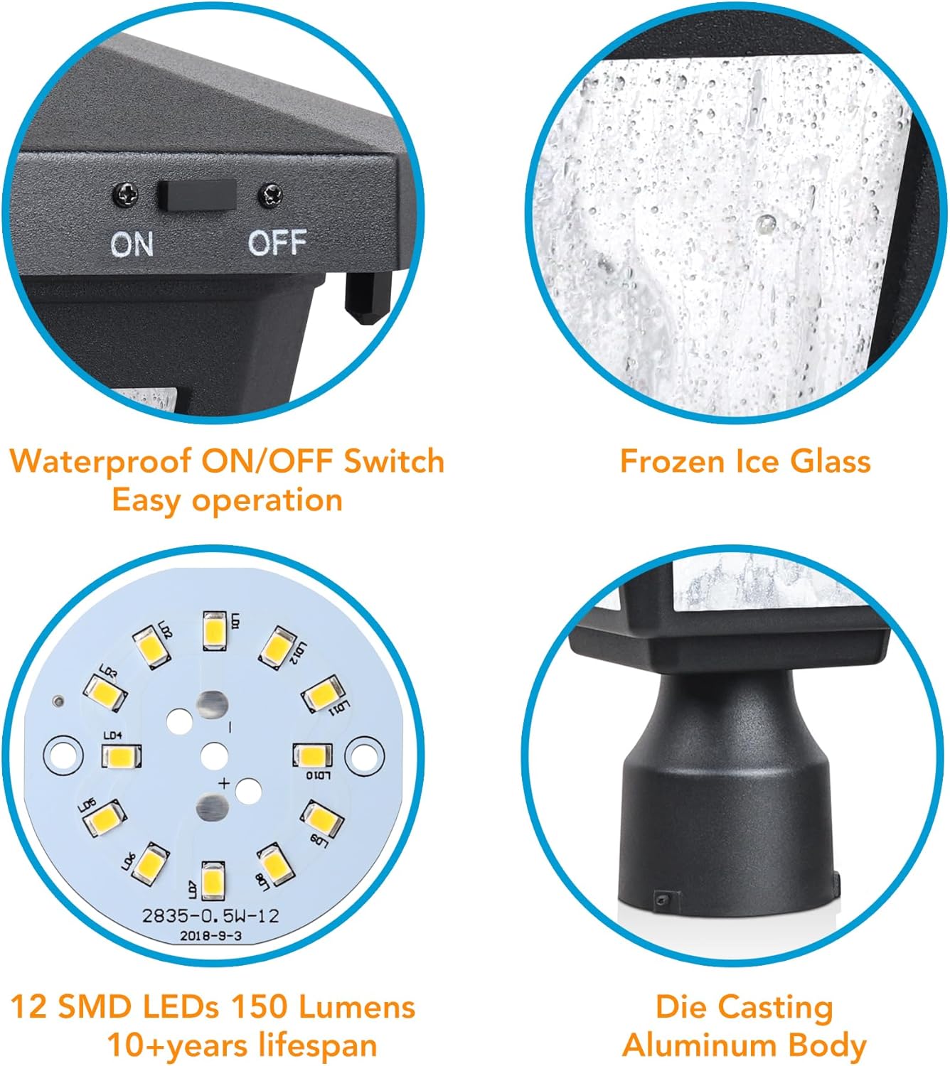 Solar Lamp Post Light with Planter, Aluminum, Warm White LED, Matte Black k7