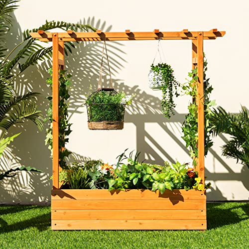Raised Garden Bed with Arch Trellis Wood Planter Box k7
