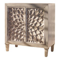 2 Door Wooden Accent Cabinet with Floral Carving, Distressed Brown