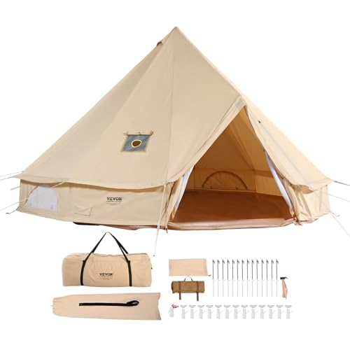 VEVOR Canvas Bell Tent, 4 Seasons 6 m/19.68 ft Yurt, for Camping with Stove Jack, Holds up to 10 People, Family Camping Outdoor Hunting Party