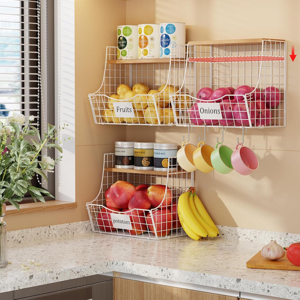 Hanging Kitchen Baskets 3 Pack with Wood Lid A7