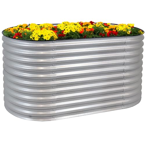 Oval Raised Garden Bed Stackable Steel Planter Kit Brown k7
