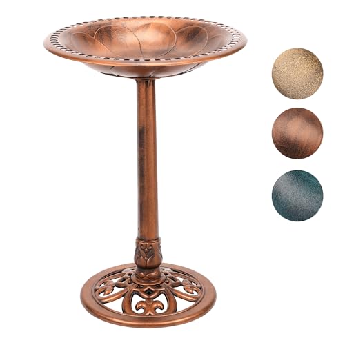 28" H Bird Bath Polyresin Antique, Birdbath with Solar Powered Fountain Set, Solar Bird Bath for Outside, Garden, Gold
