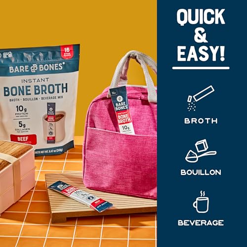 Bone Broth Instant Powdered Beverage Mix, Chicken & Beef Variety Pack 32 Sticks a7